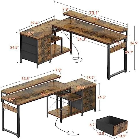 70 inch L Shaped Computer Desk with Drawers P789201