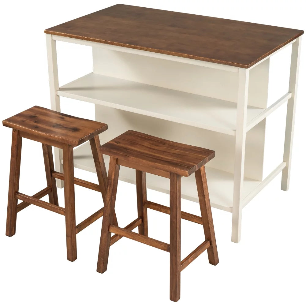 Solid Wood Kitchen Island Set with 2 Stools X3196