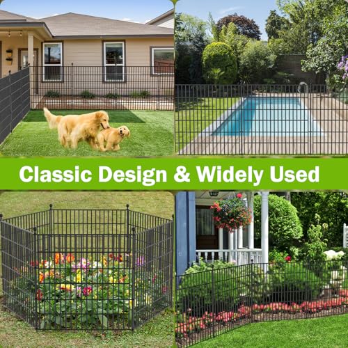 No Dig Decorative Outdoor Garden Fence with Gate, 40 in x 23.6 ft Rustproof Metal Wire Panel V101602