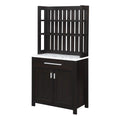 Espresso Wood Wine Bar with Cabinet and White Faux Marble Top W145