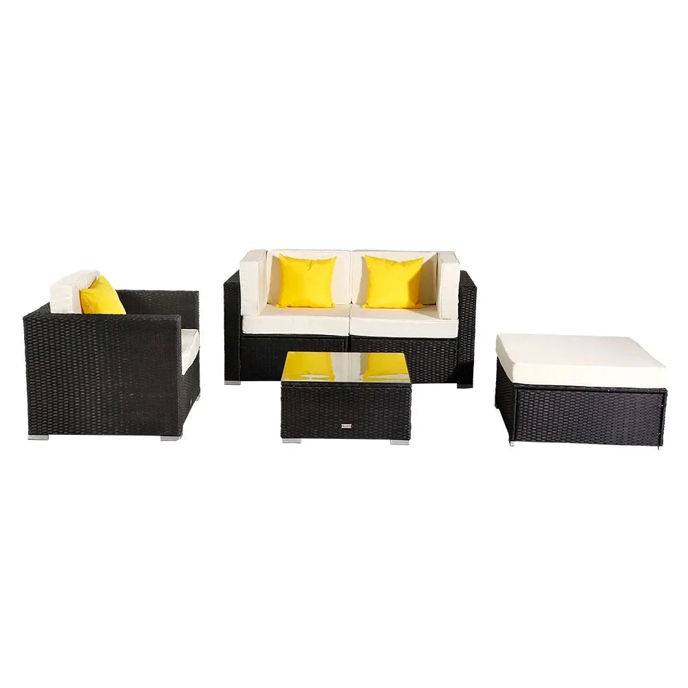 5 Pieces PE Wicker Rattan Patio Sofa Set U9564