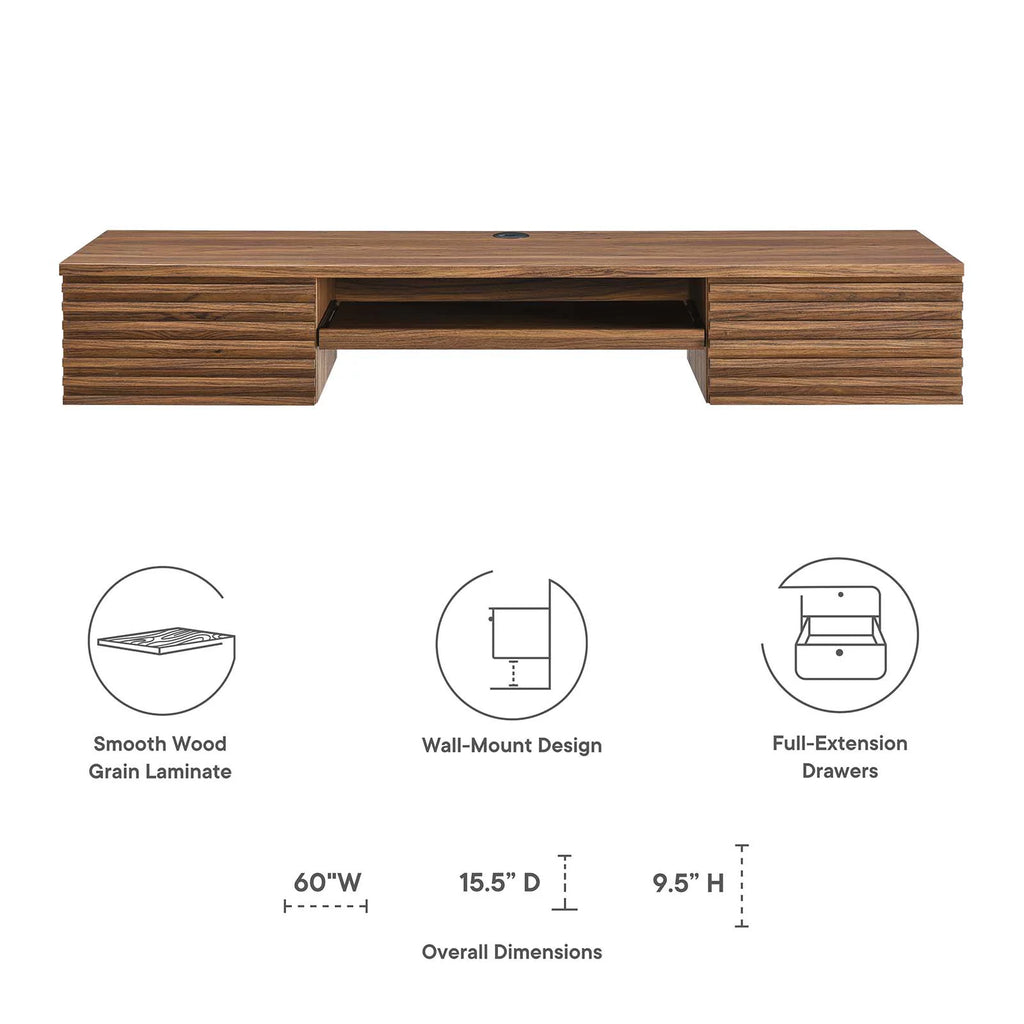 Wall Mount Wood Office Desk in Walnut M4468