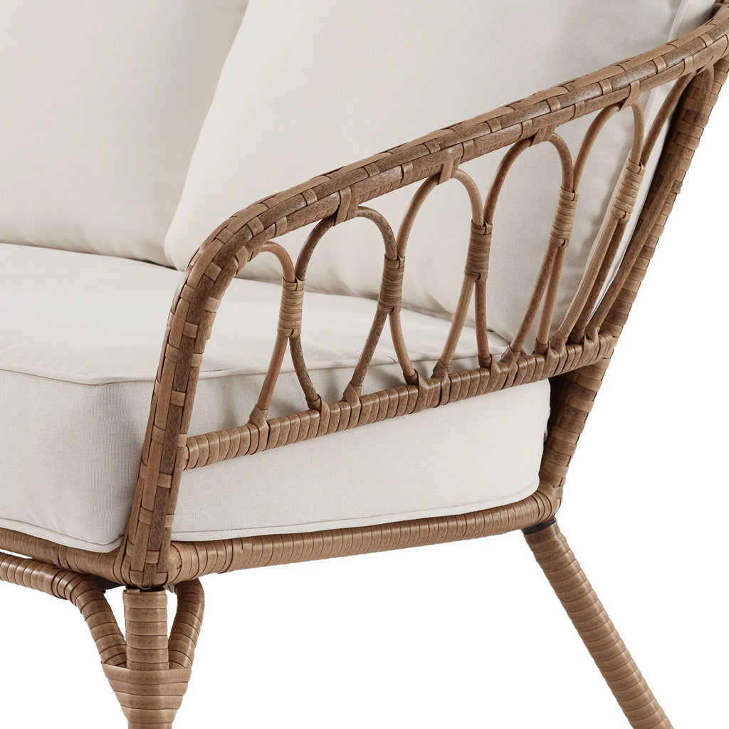 Beige Wicker Outdoor Loveseat and Ottoman Set U736