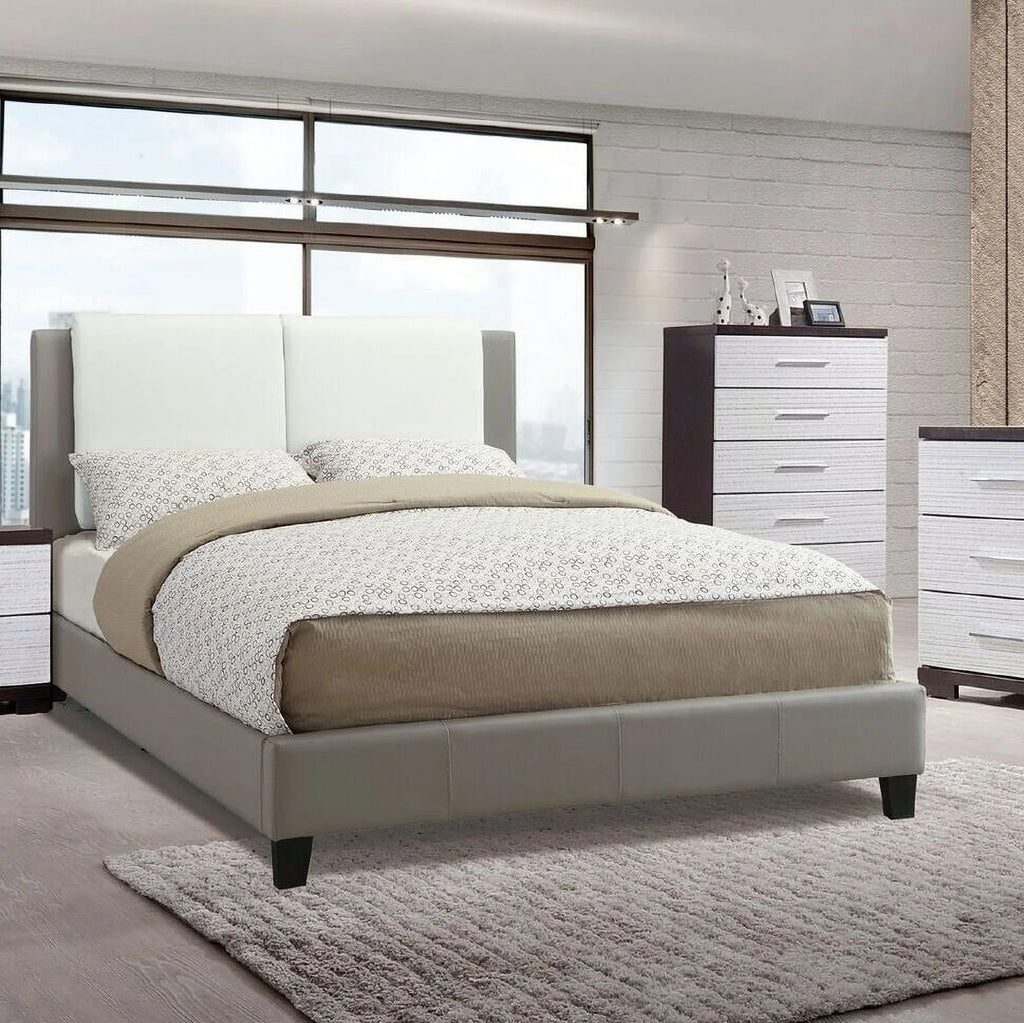 Queen Size White Faux Leather Upholstered Bed U397