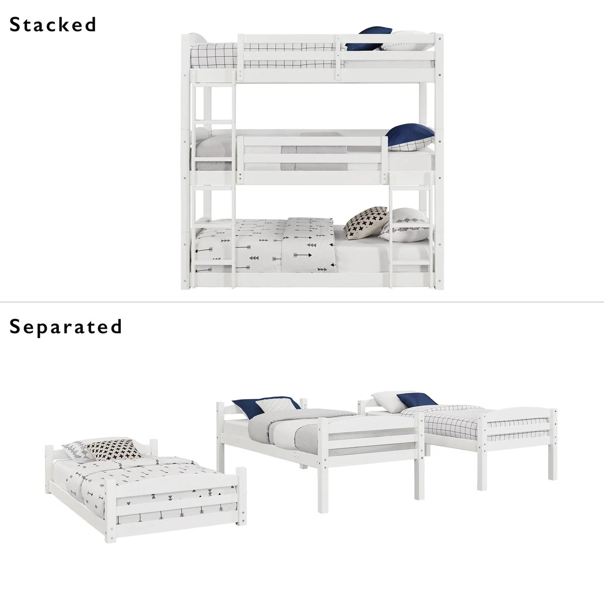 White Triple Twin Bunk Bed D149