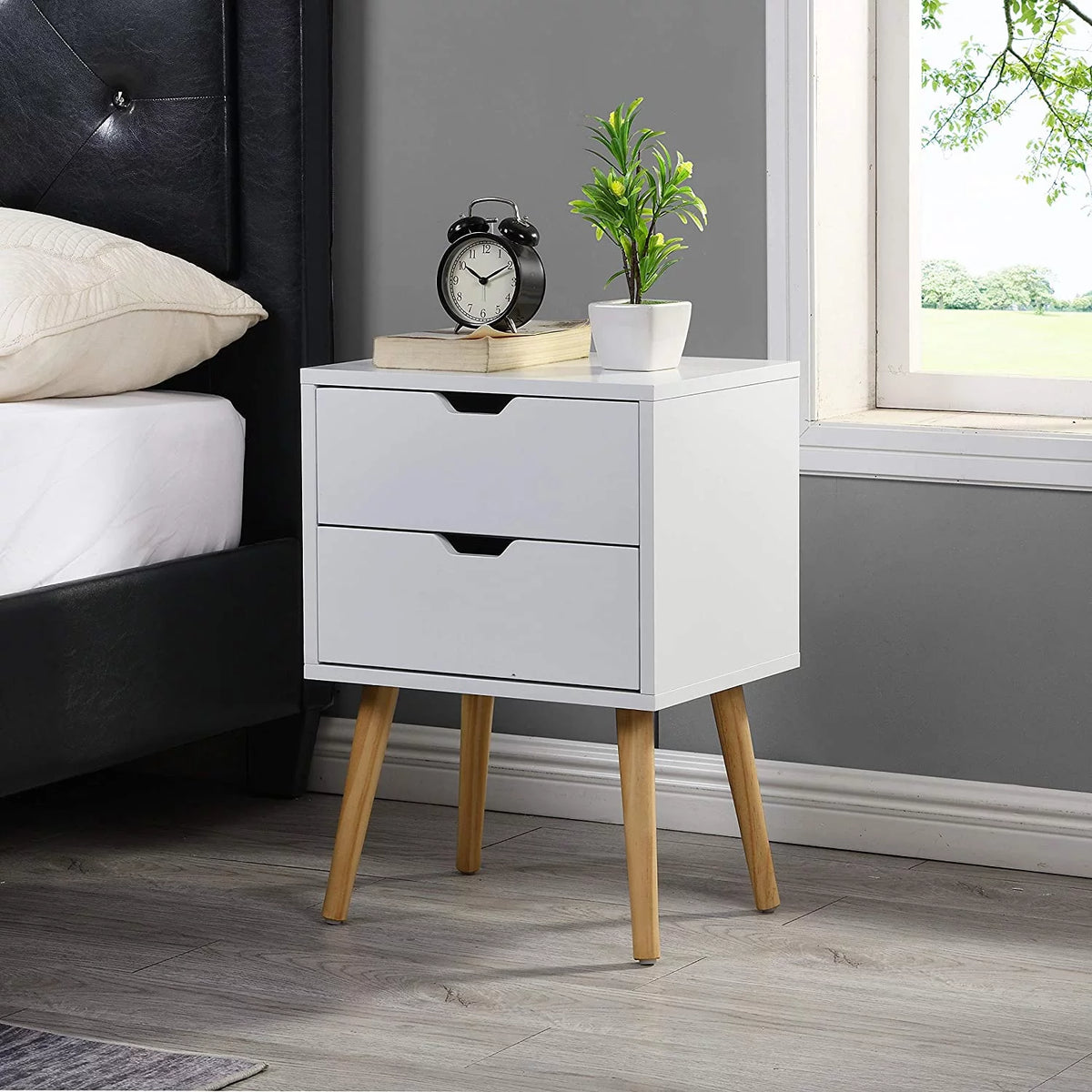 White 2-Drawer End Side Table Nightstand Set of 2 W3967