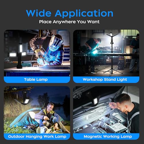 Rechargeable LED Work Light with Stand, 67" Tall Portable Cordless 3-head, 8AH Battery, 500/1500/2500 Lumen, 4000/6500K Dimmable with Detachable Tripod G177561