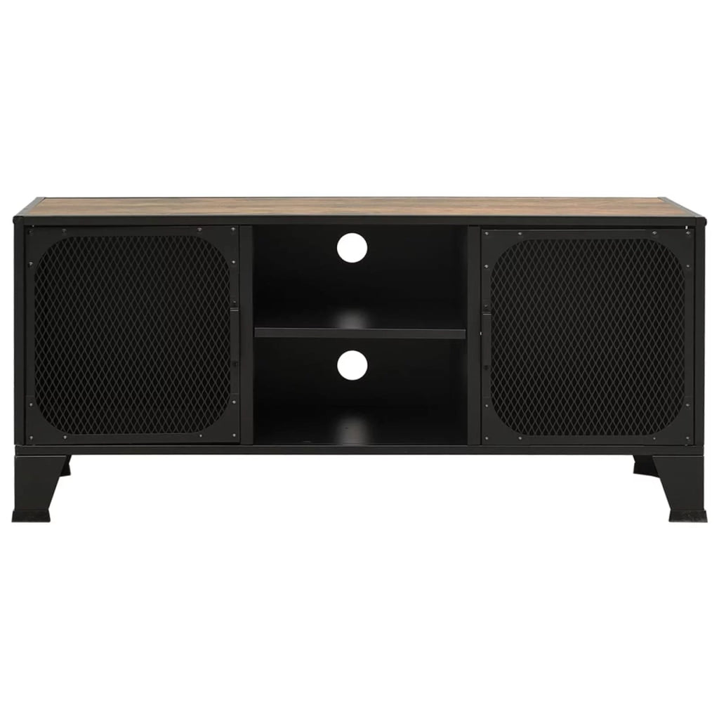Rustic Brown TV Stand with 2 Mesh Doors and Storage Shelf K9990