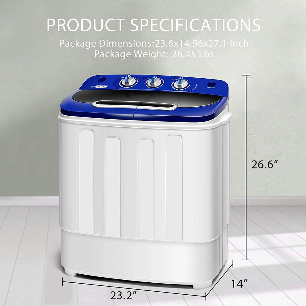 Portable 2 in 1 Twin Tub Mini Laundry Washer and Spin Dryer Combo 13.5lbs Black & White Z1219