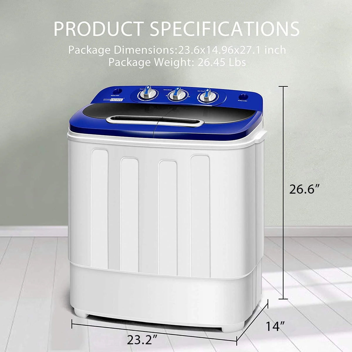 Portable 2 in 1 Twin Tub Mini Laundry Washer and Spin Dryer Combo 13.5lbs Black & White Z1219