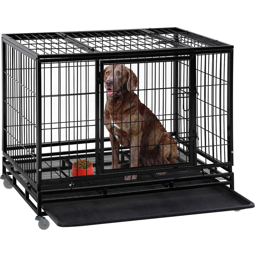 Heavy Duty Dog Crate with Plastic Tray Double Doors C85104