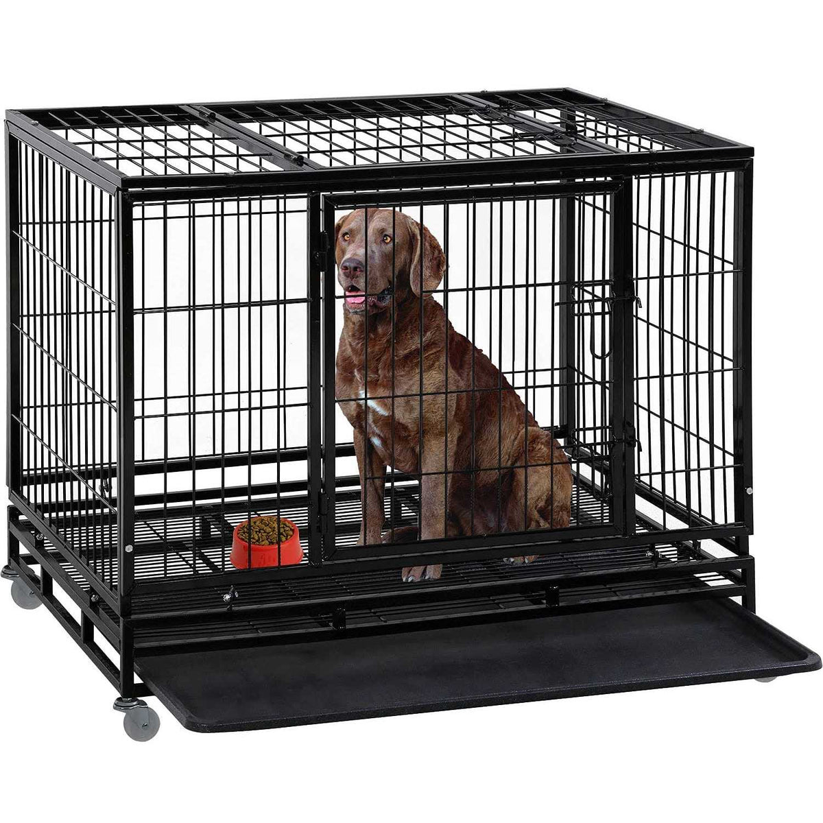 Heavy Duty Dog Crate with Plastic Tray Double Doors C85104