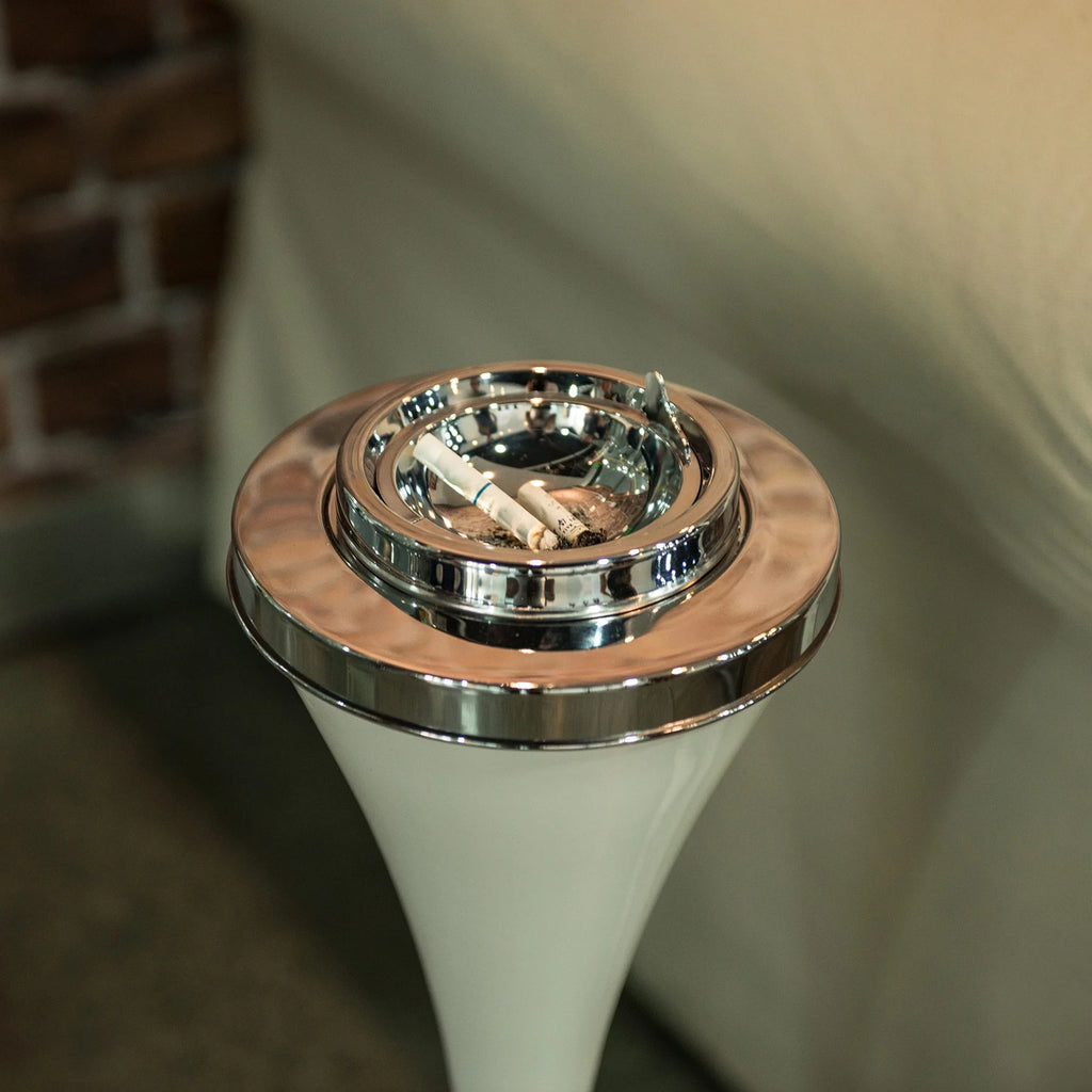 Steel Vintage Floor Standing Cigar Ashtray with Lid White H546541