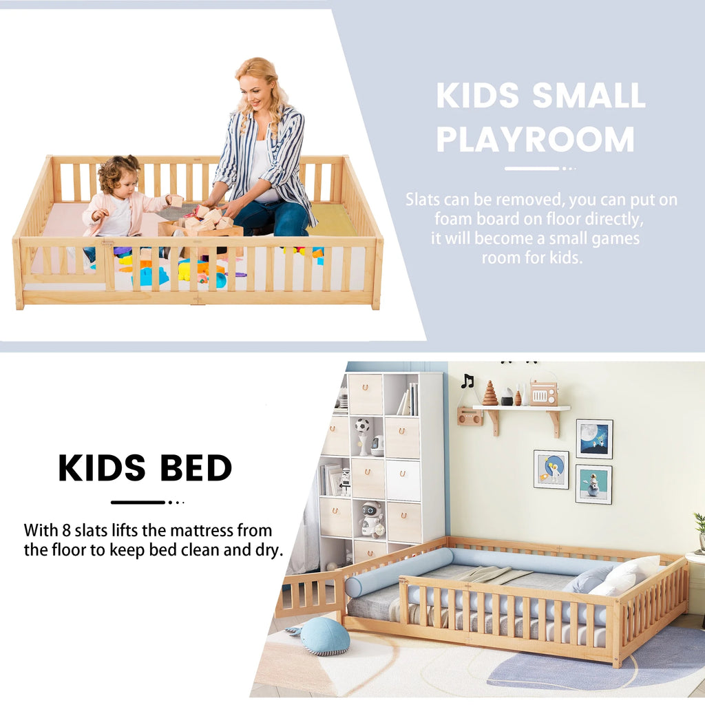 Queen Natural Solid Wood Floor Bed Frame with Slats K6184