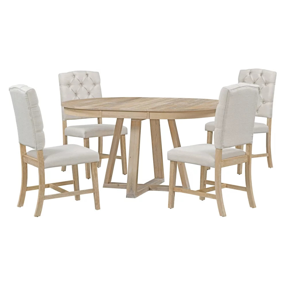 5-Piece Round Dining Set with 4 Upholstered Chairs Y8552