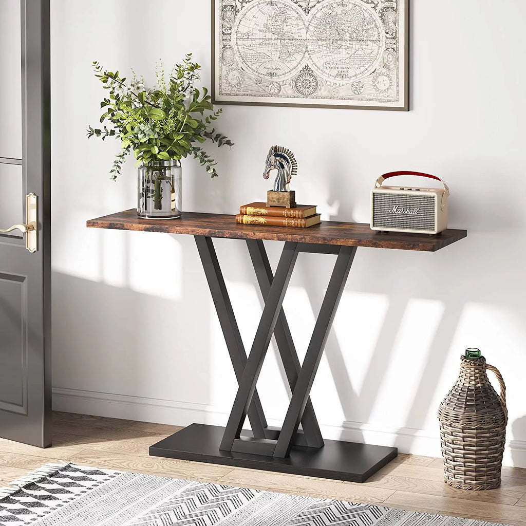 Rustic Brown Industrial Console Table Z976