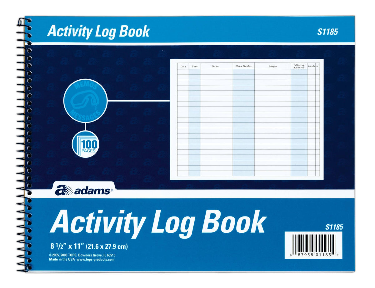 Activity Log Book, Spiral Bound, White, 10 count, 50 pages each K93842