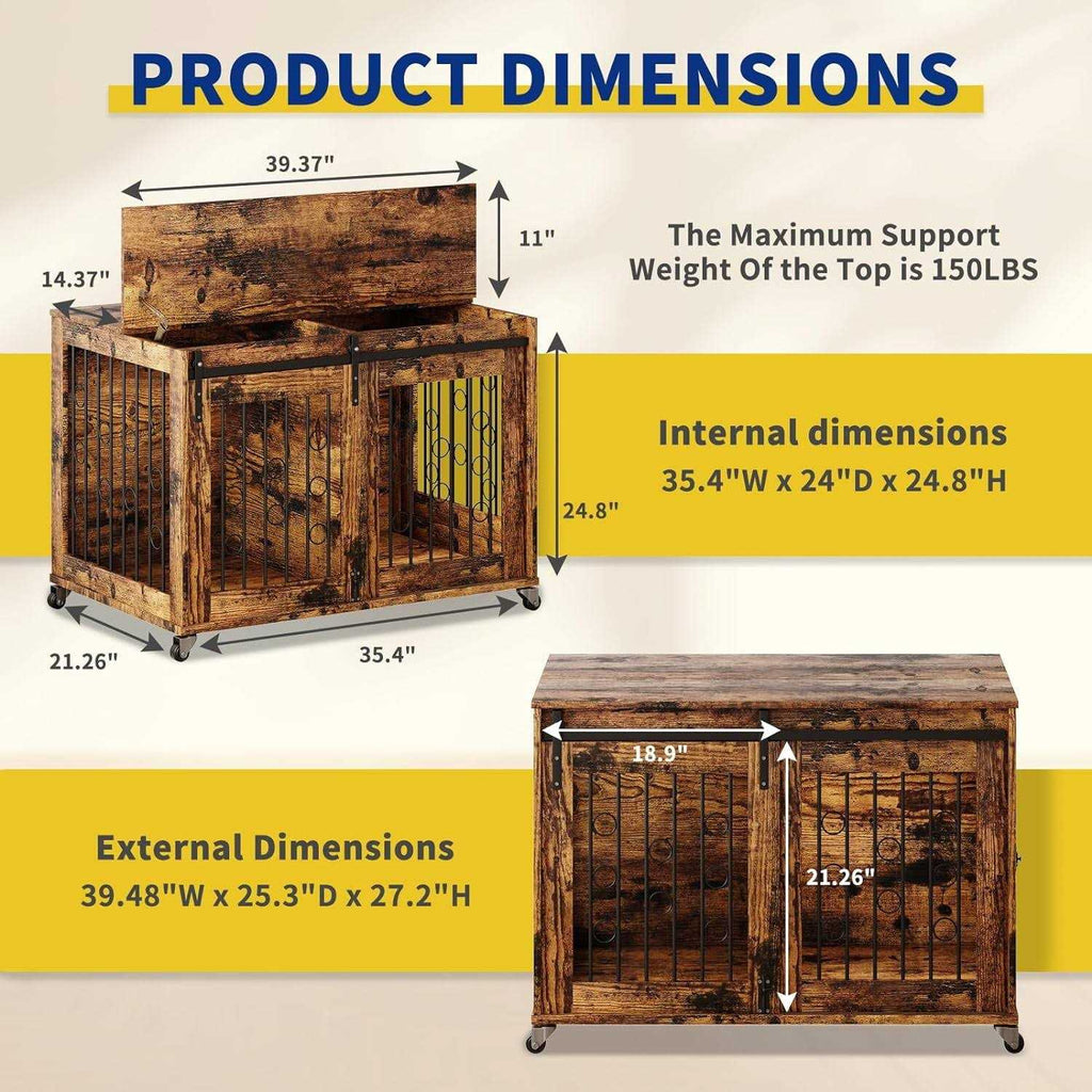 39” Movable Dog Crate with Wheels E863421