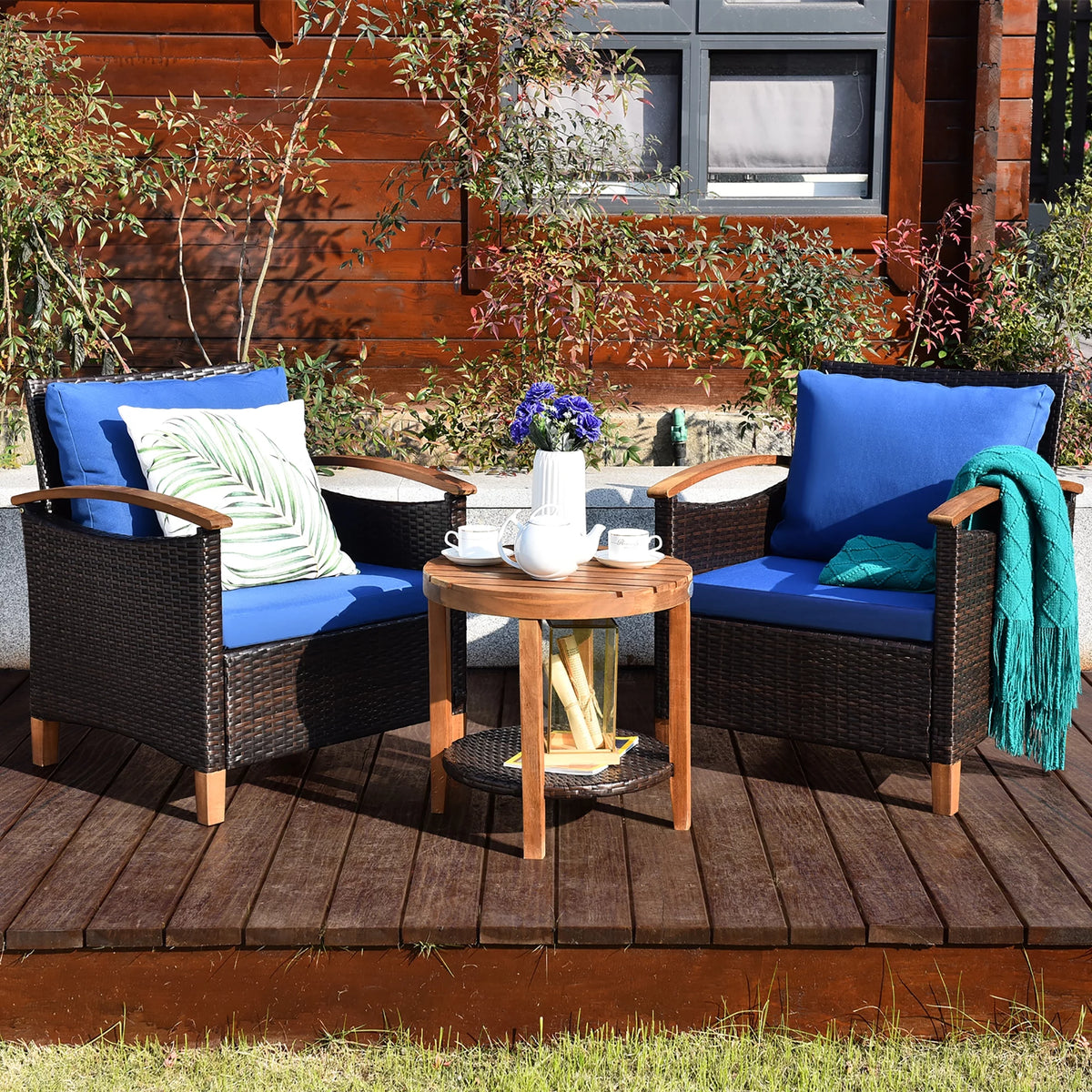 3 Pc Patio Rattan Furniture Set with Cushion G261