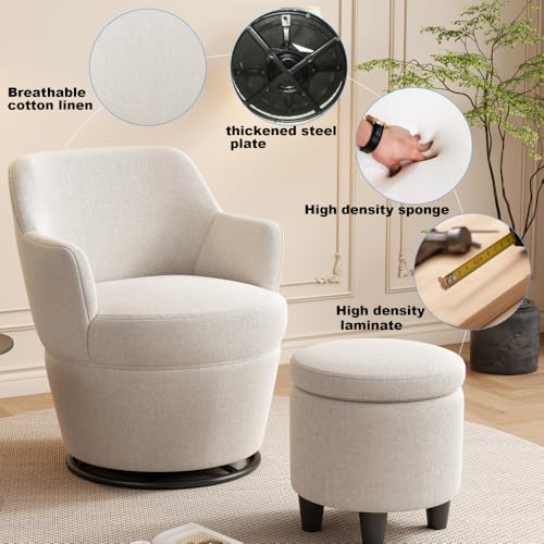 Beige 360 Swivel Accent Chair with Ottoman G27616