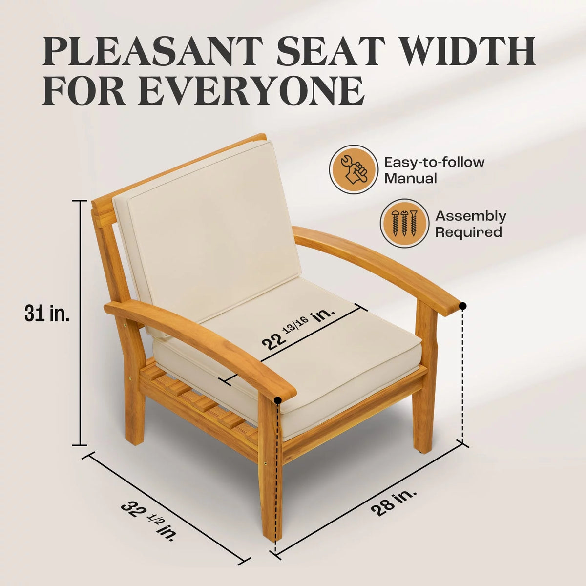 Acacia Wood Patio Club Chairs Set of 2 with Cushion Y916