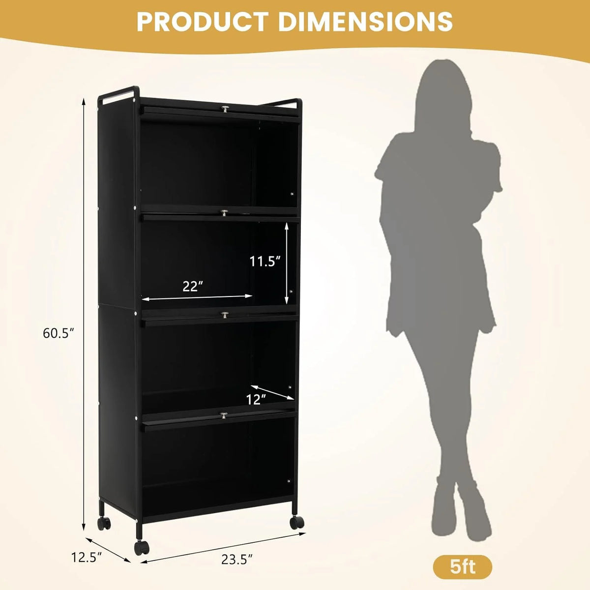 5-Tier Freestanding Kitchen Cabinet with 4 Rolling Casters R779175