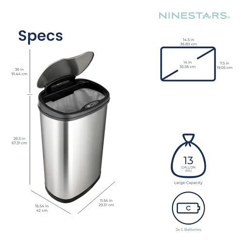 Stainless Steel Motion Sensor Trash Can 50liters Silver D5283