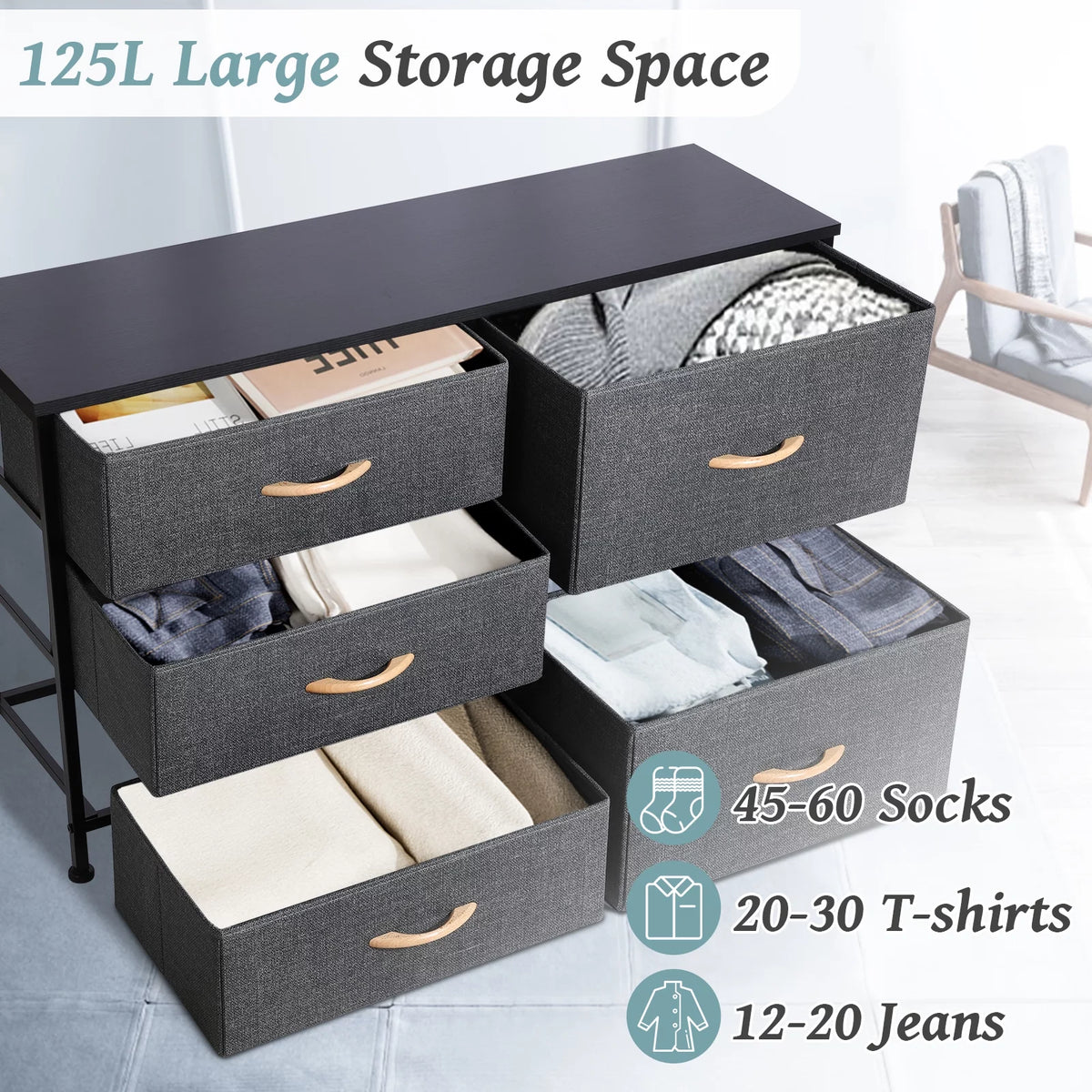 5 Drawer Fabric Dresser O49403