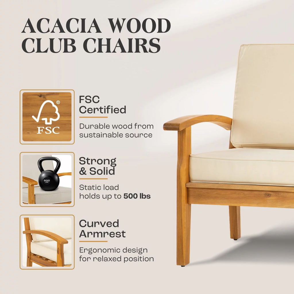 Acacia Wood Patio Club Chairs Set of 2 with Cushion Y916