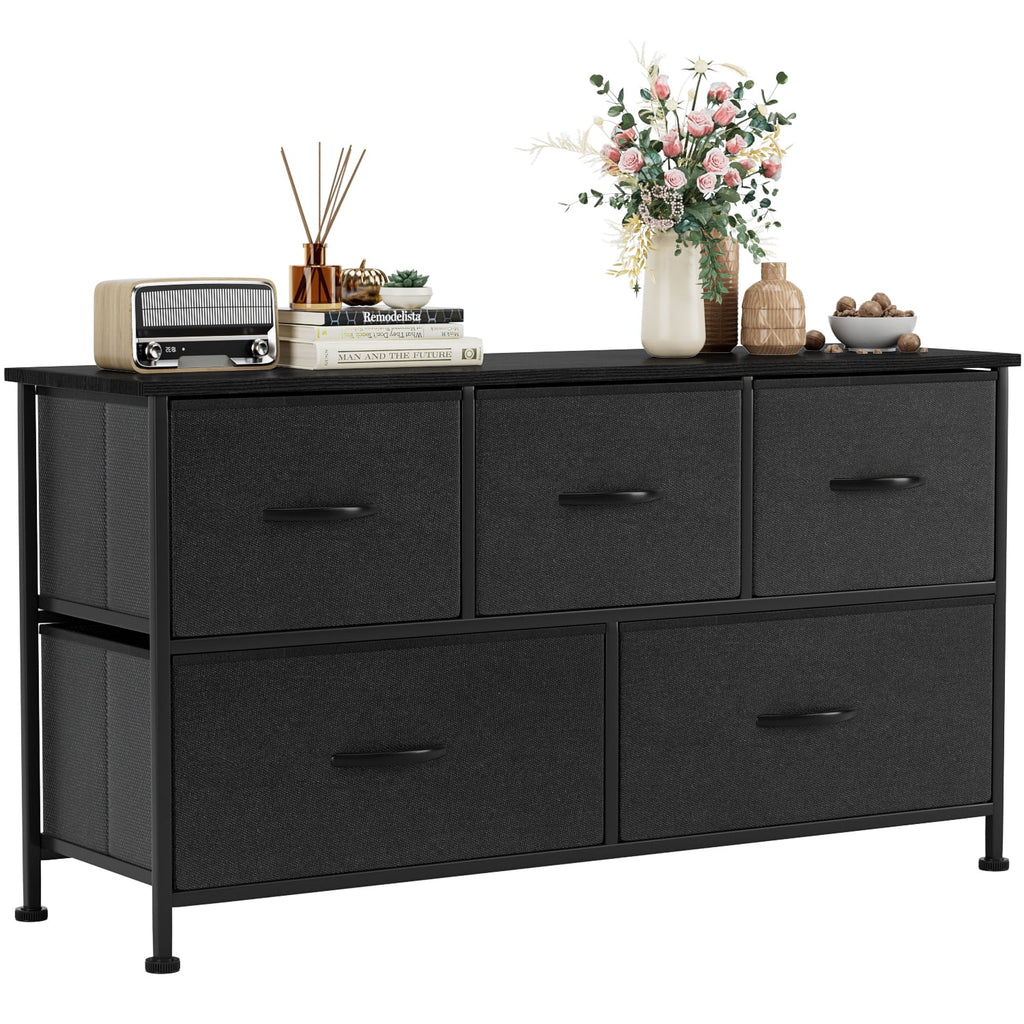 Black 5 Drawer Fabric Dresser R420