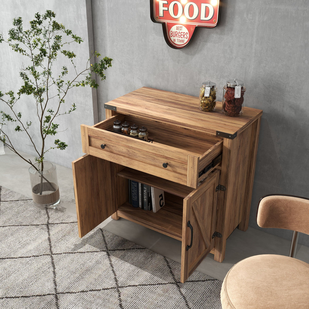 Rustic Accent Cabinet with Drawers and Doors 30 Inch A295891