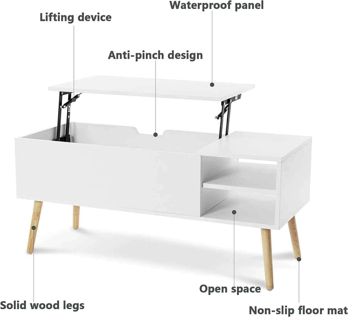 White Lift Top Coffee Table with Hidden Compartment T9566