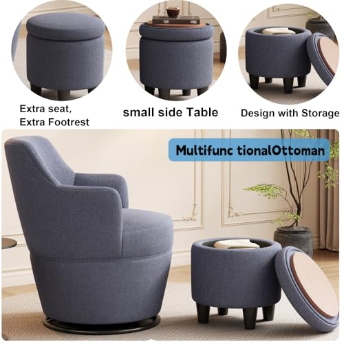 Beige 360 Swivel Accent Chair with Ottoman G27616