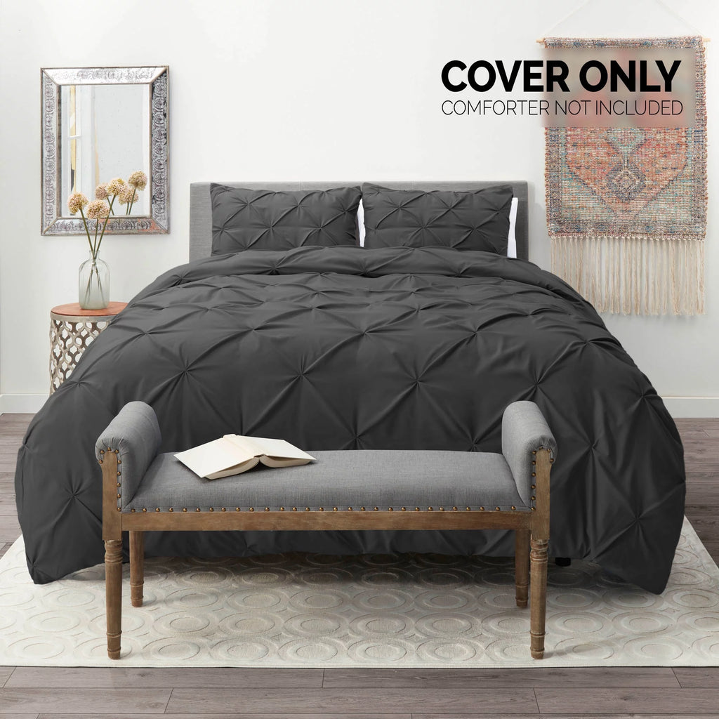 3 Piece Pinch Pleated Microfiber Duvet Cover Set Queen Gray X4998