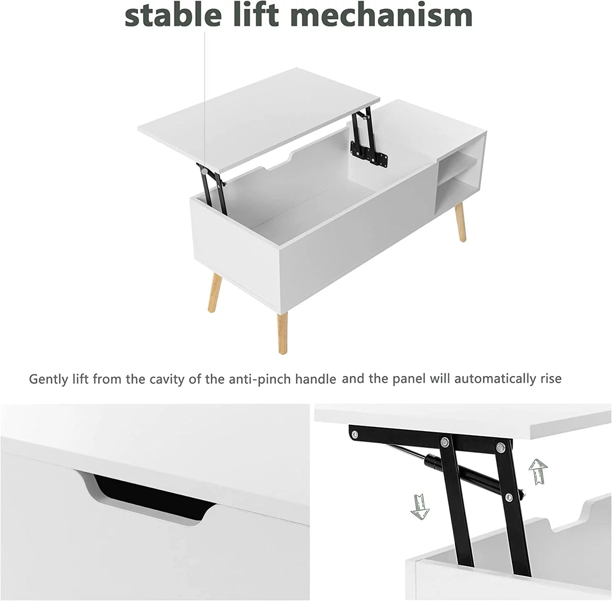 White Lift Top Coffee Table with Hidden Compartment T9566