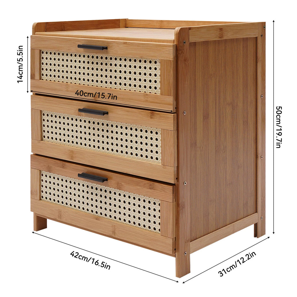 Mid-Century Vintage Nightstand with 3 Mesh Storage Drawers T275244