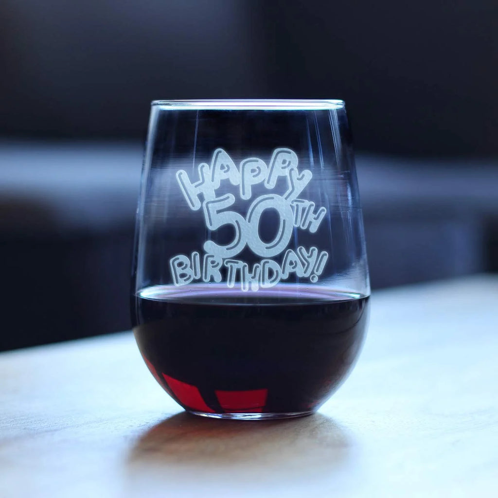 50Th Birthday Stemless Wine Glass 17 Oz T7413