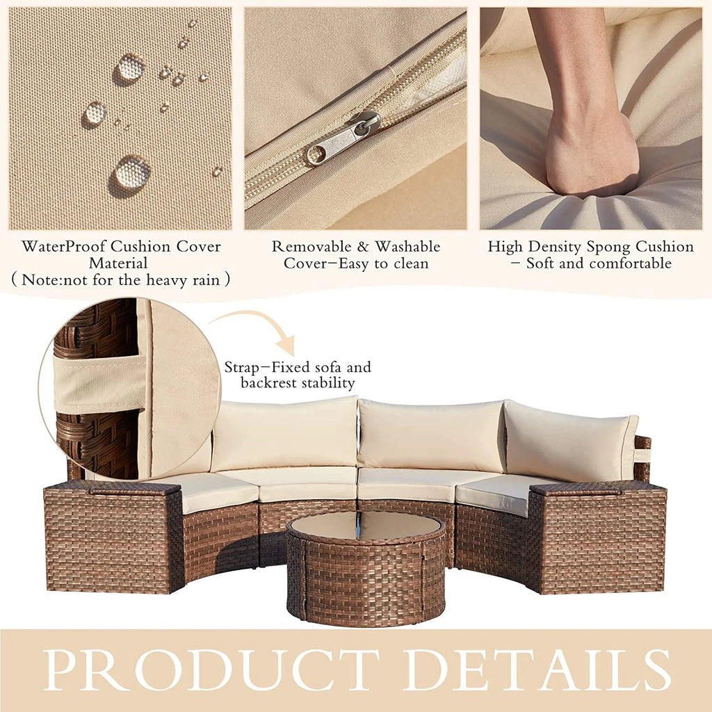 7 Piece Outdoor Patio Sectional Sofa Set with Storage Armrest L871980