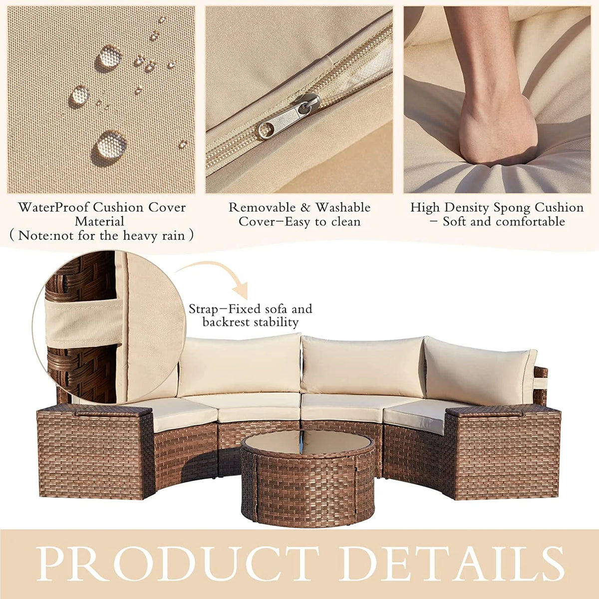 7 Piece Outdoor Patio Sectional Sofa Set with Storage Armrest L871980