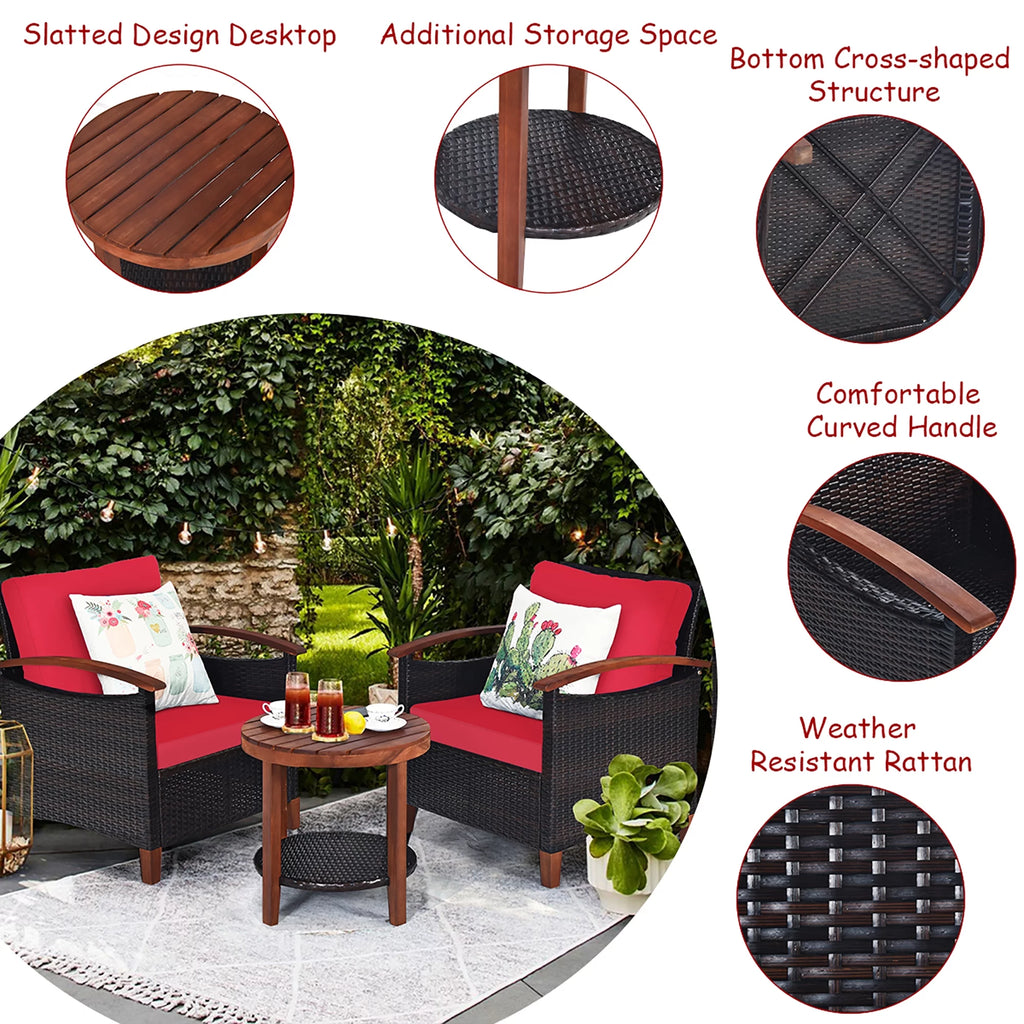 3 Pc Patio Rattan Furniture Set with Cushion G261