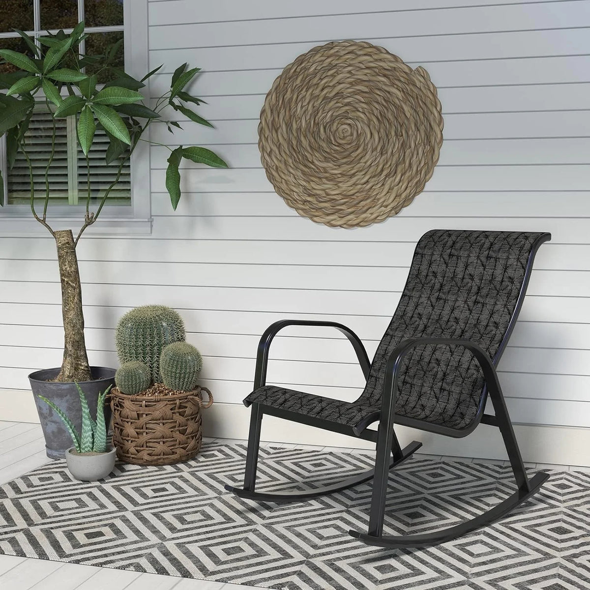 Black All-Weather Rocking Chair with Steel Frame U411