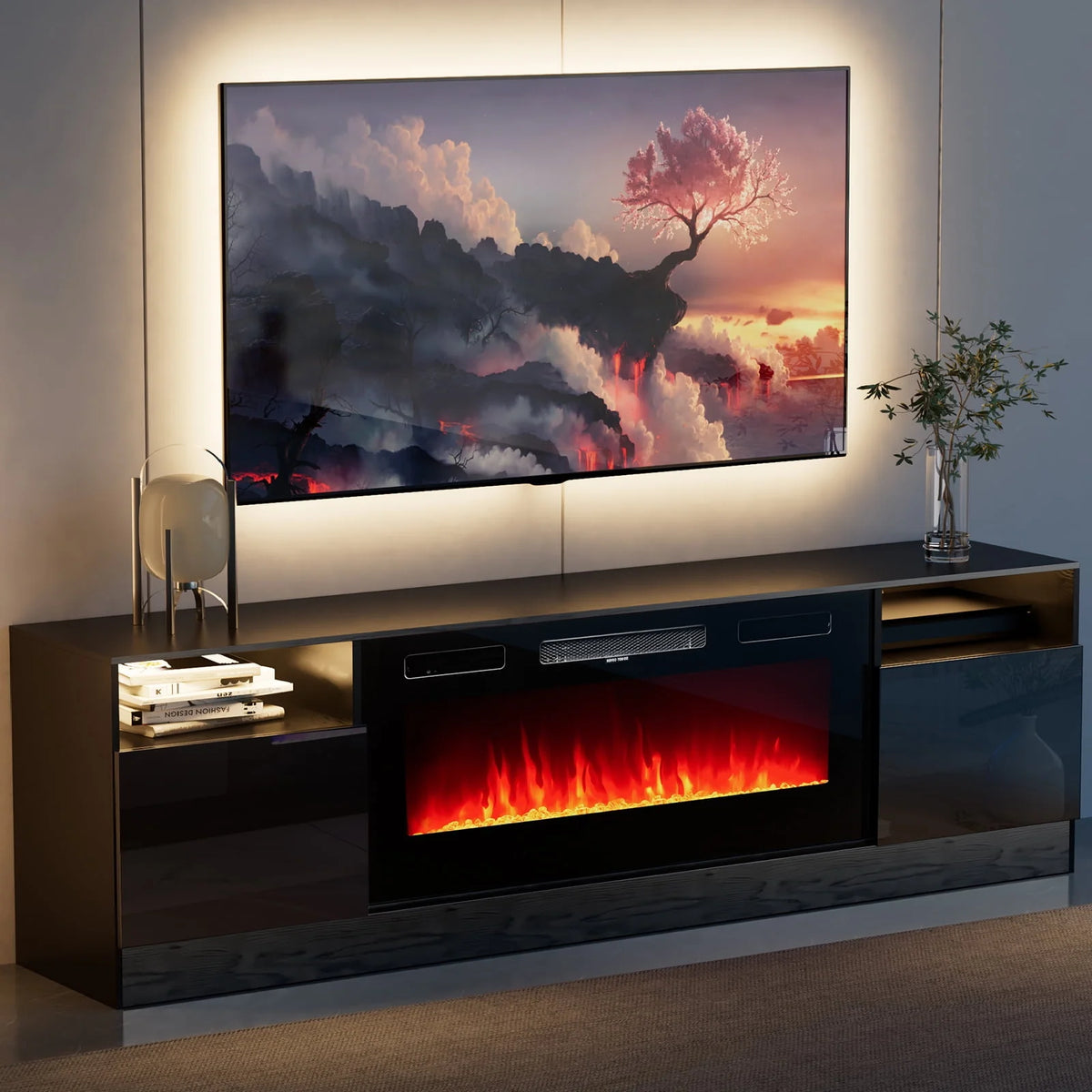 Black Fireplace TV Stand up to 80" with 36'' Electric Fireplace K15442
