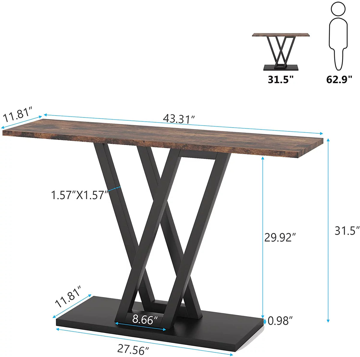 Rustic Brown Industrial Console Table Z976