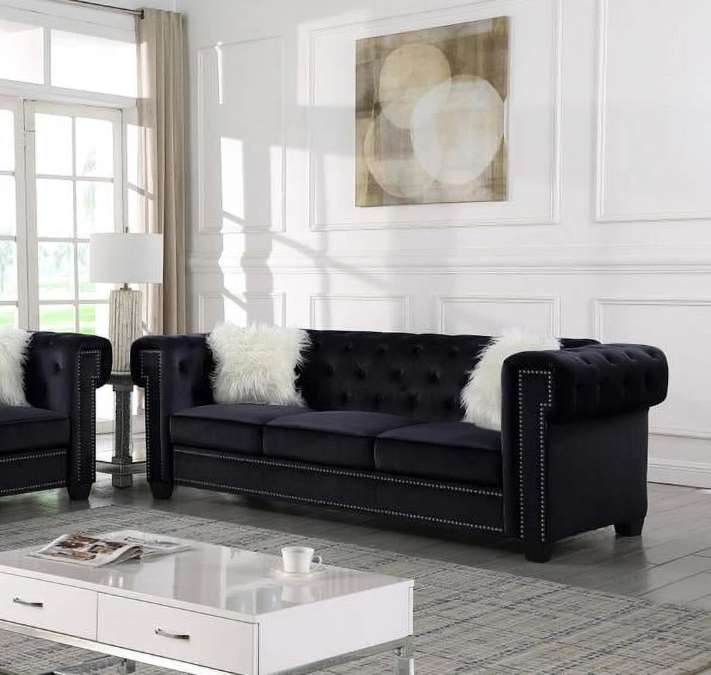Black Tufted Velvet Sofa Set 2Pcs S84973