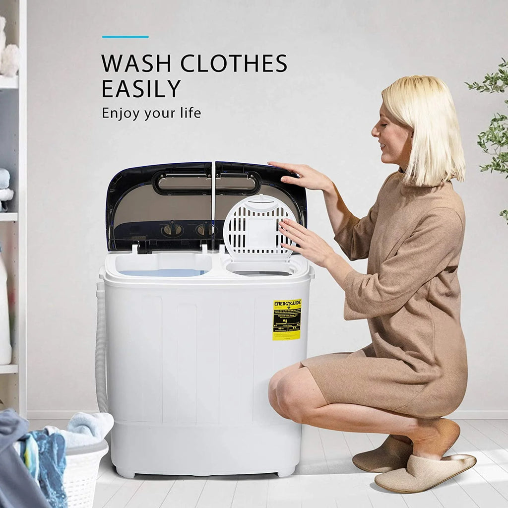 Portable 2 in 1 Twin Tub Mini Laundry Washer and Spin Dryer Combo 13.5lbs Black & White Z1219