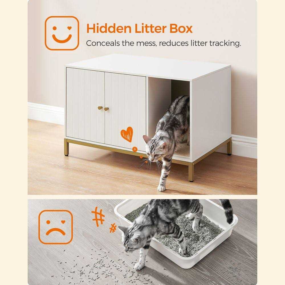Modern Cat Litter Box Enclosure with Scratching Mat P561368