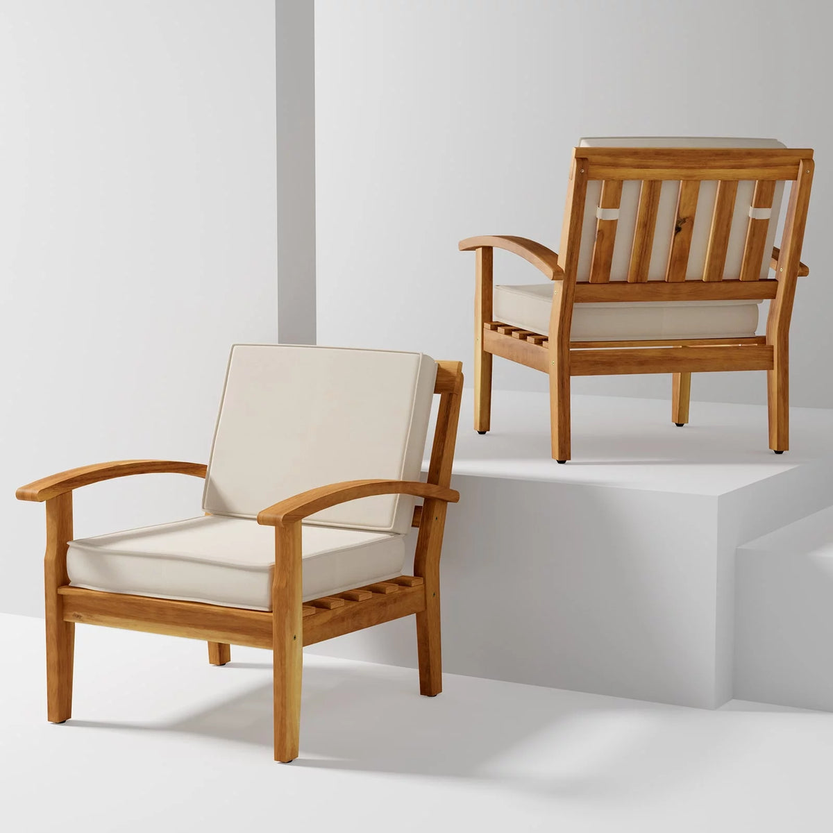 Acacia Wood Patio Club Chairs Set of 2 with Cushion Y916