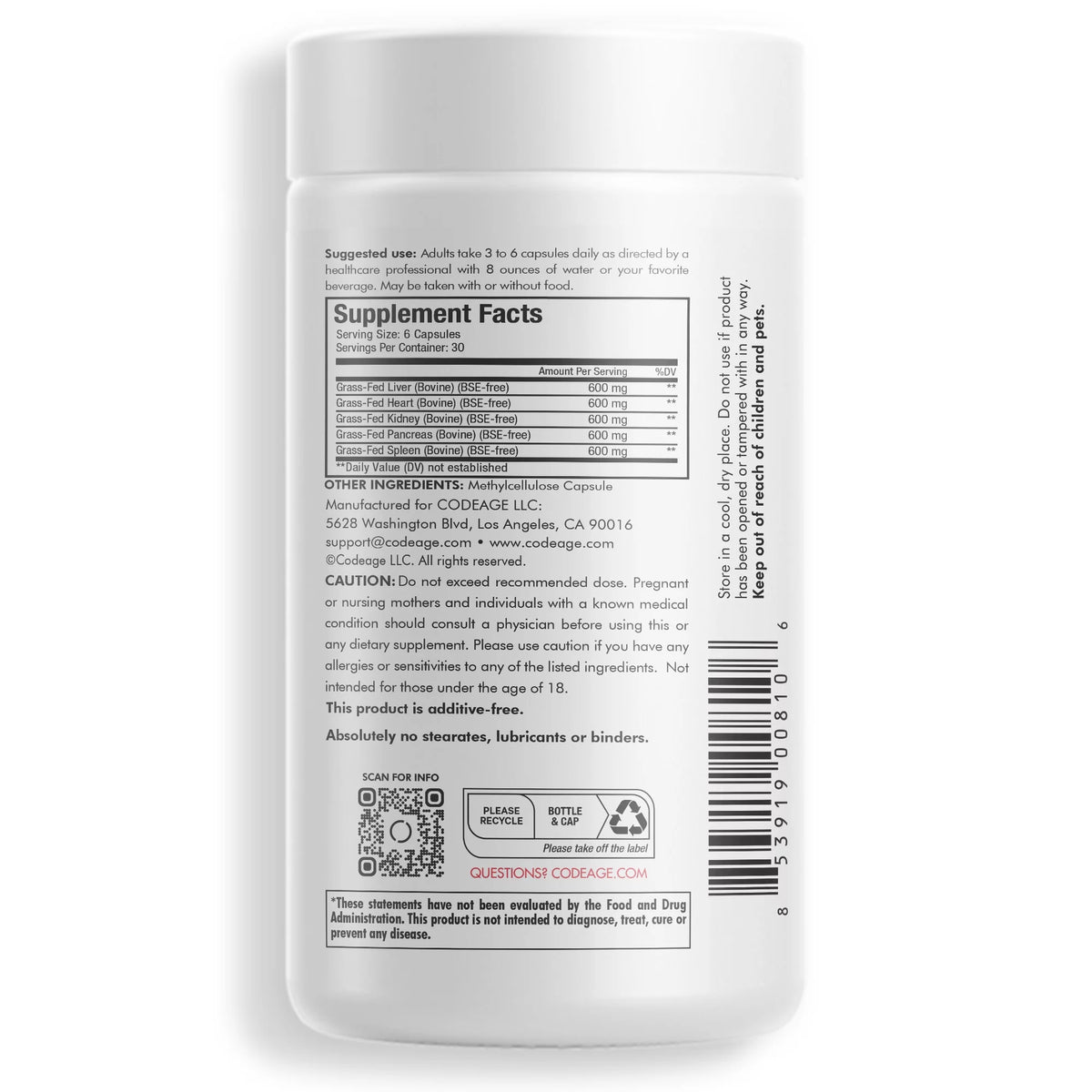 Beef Organs Grass-Fed Freeze-Dried Supplement 180 ct L8813