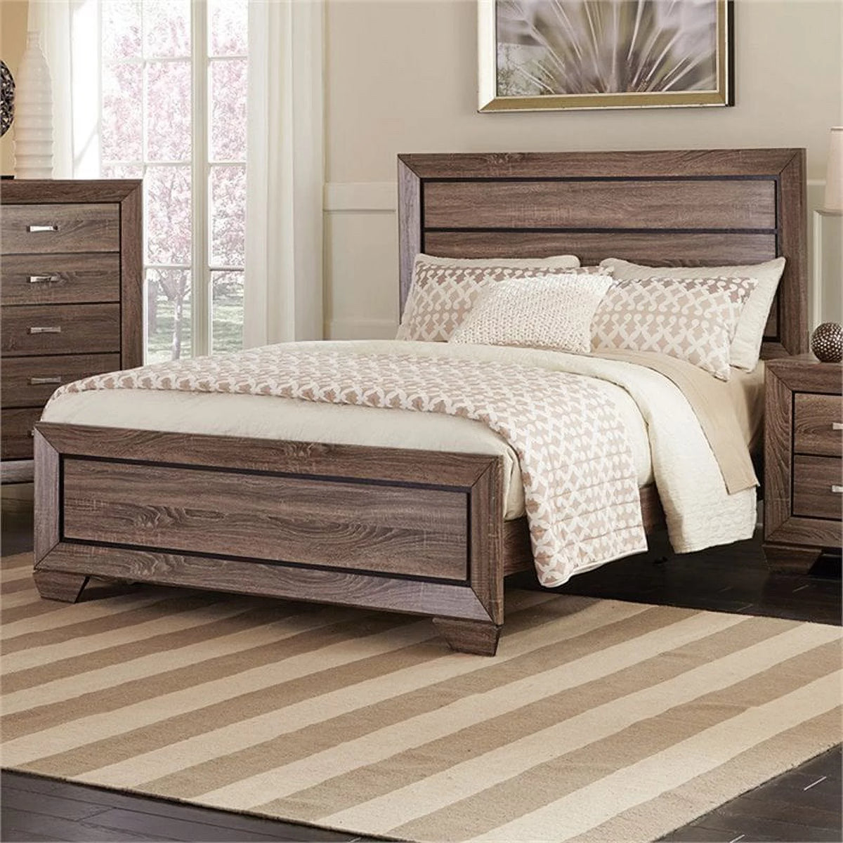 Queen Panel Bed in Washed Taupe S19763