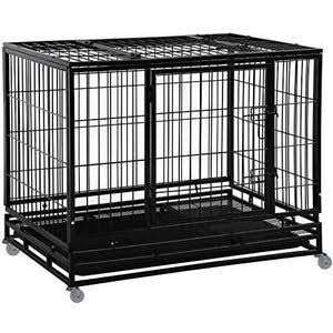 Heavy Duty Dog Crate with Plastic Tray Double Doors C85104